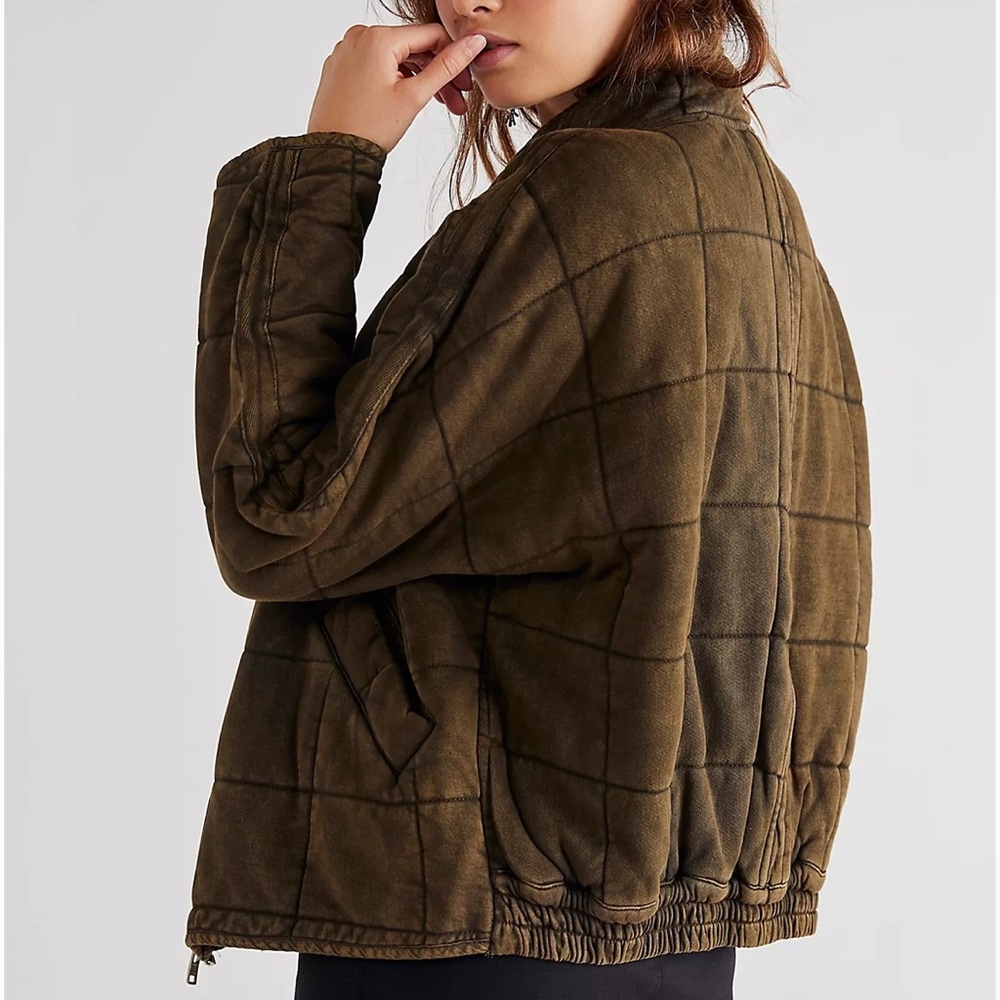 Free People | Dolman Quilted Knit Jacket Olive Green Bomber Jacket - Picture 2 of 7